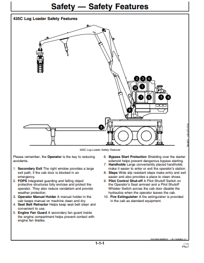 JOHN DEERE TIMBERJACK 435C (C SERIES) FORESTRY Knuckleboom Loader OPERATOR MANUAL - OMF391184