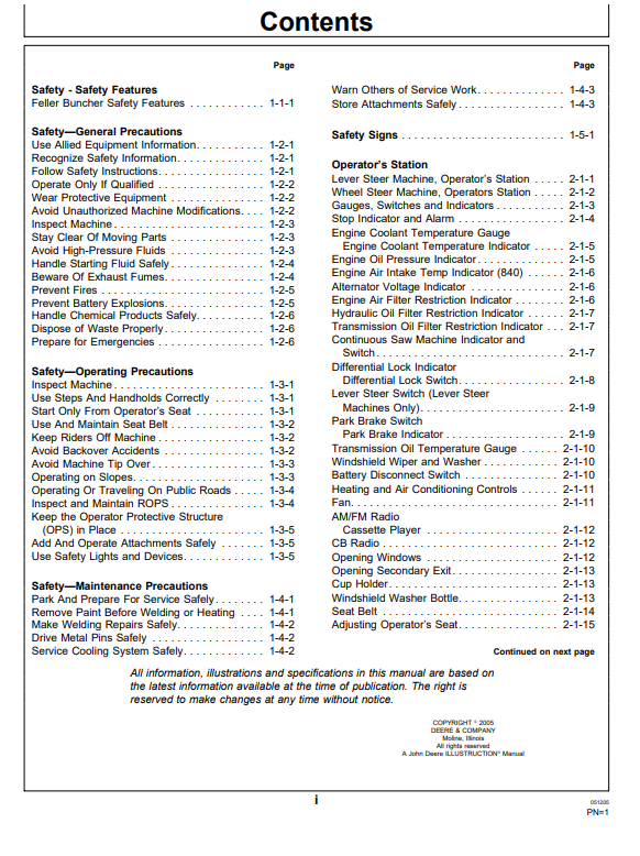 JOHN DEERE 643H, 843H, 740, 840 (G SERIES) Forestry Wheeled Feller Bunchers OPERATOR MANUAL - OMT186093