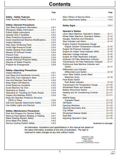 JOHN DEERE 643H, 843H, 740, 840 (G SERIES) Forestry Wheeled Feller Bunchers OPERATOR MANUAL - OMT186093