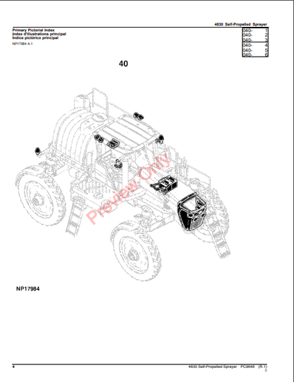 JOHN DEERE 4830 SELF-PROPELLED SPRAYER PC9648 - PARTS CATALOG MANUAL