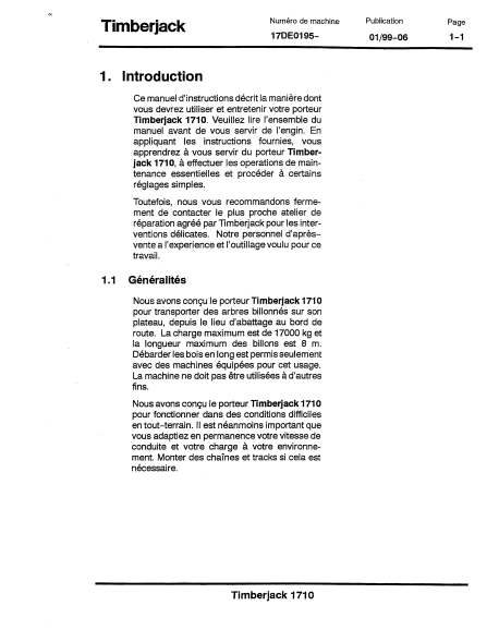 F057895 - JOHN DEERE 1710 (A SERIES) Forestry Forwarder OPERATOR MANUAL