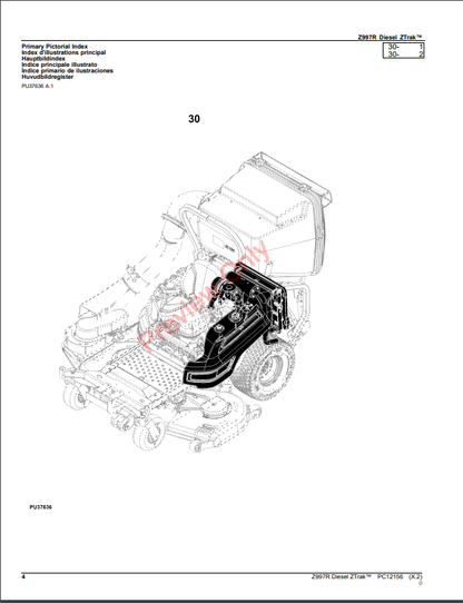 JOHN DEERE Z997R DIESEL ZTRAK PC12156 - PARTS CATALOG MANUAL