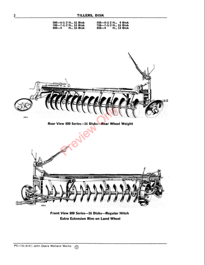 JOHN DEERE HEAVY SERIES DISK TILLERS PC116 - PARTS CATALOG MANUAL