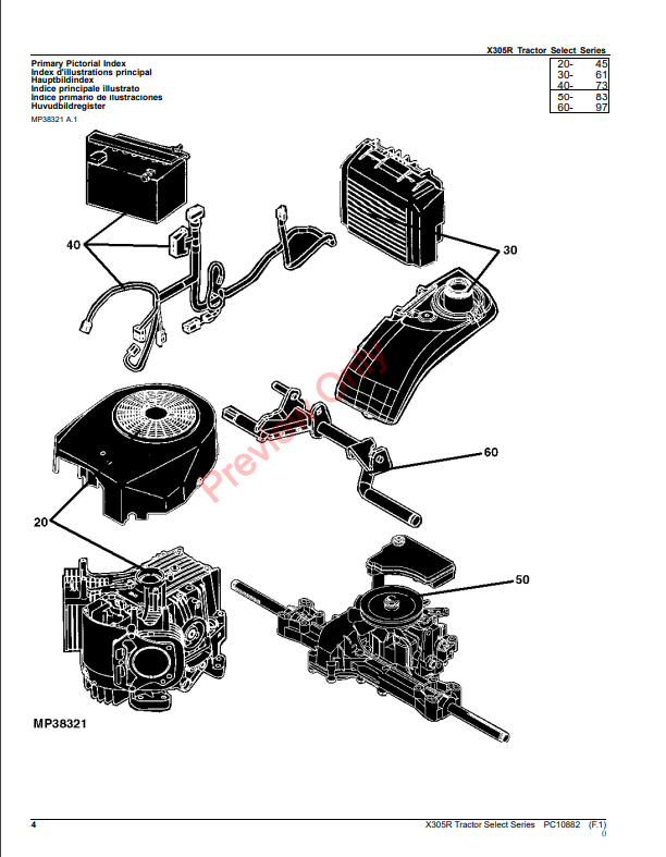 JOHN DEERE X305R TRACTOR SELECT SERIES PC10882 - PARTS CATALOG MANUAL