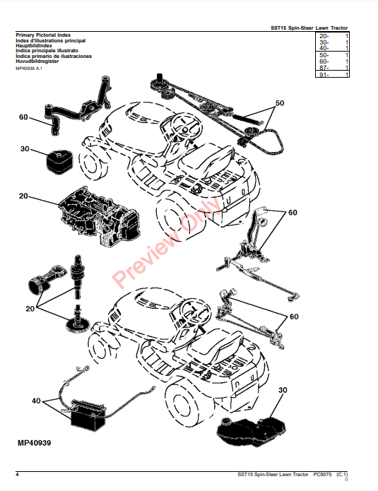 JOHN DEERE SST15 SPIN-STEER LAWN TRACTOR PC9075 - PARTS CATALOG MANUAL