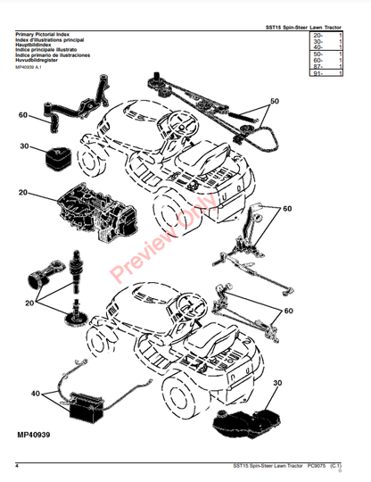 JOHN DEERE SST15 SPIN-STEER LAWN TRACTOR PC9075 - PARTS CATALOG MANUAL