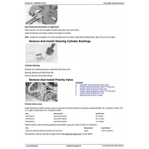 SERVICE REPAIR TECHNICAL MANUAL - JOHN DEERE 544G LL,4WD LOADER TM1530 