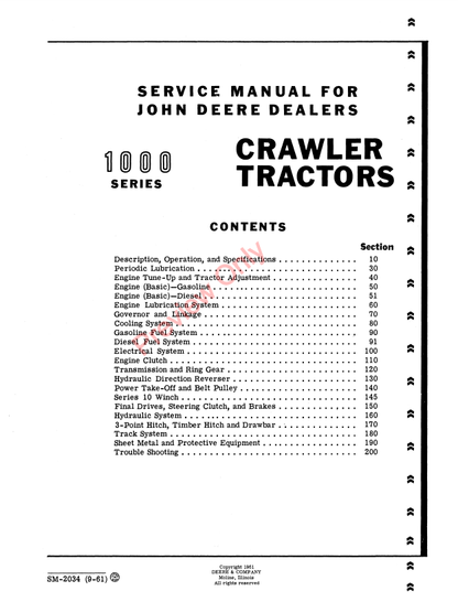 JOHN DEERE 1010 CRAWLER TRACTOR SERVICE MANUAL SM2034 - PDF FILE