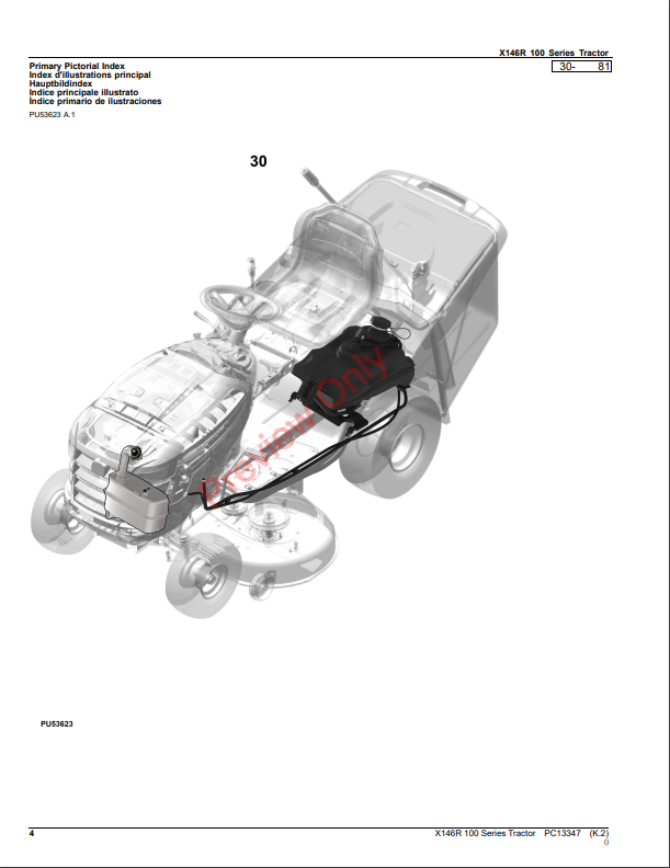 JOHN DEERE X146R 100 SERIES TRACTOR PC13347 - PARTS CATALOG MANUAL