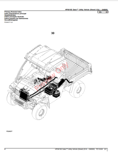 JOHN DEERE HPX815E GATOR UTILITY VEHICLE (DIESEL) (WORLDWIDE EDITION) PC13330 - PARTS CATALOG MANUAL