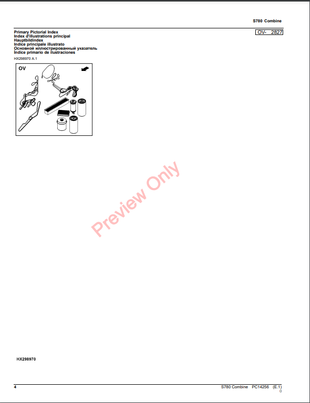 JOHN DEERE S780 COMBINE PC14256 - PARTS CATALOG MANUAL