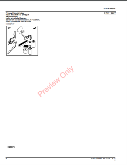 JOHN DEERE S780 COMBINE PC14256 - PARTS CATALOG MANUAL