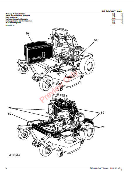 JOHN DEERE 647 QUIK-TRAK MOWER PC9182 - PARTS CATALOG MANUAL