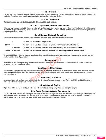 PC2771 - JOHN DEERE 900 RIGID AND FLEX CUTTING PLATFORMS PARTS CATALOGUE MANUAL