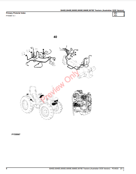 JOHN DEERE 5045D, 5045E, 5055D, 5055E, 5065E, 5075E TRACTORS (AUSTRALIAN OOS VERSION) PC4533 - PARTS CATALOG MANUAL