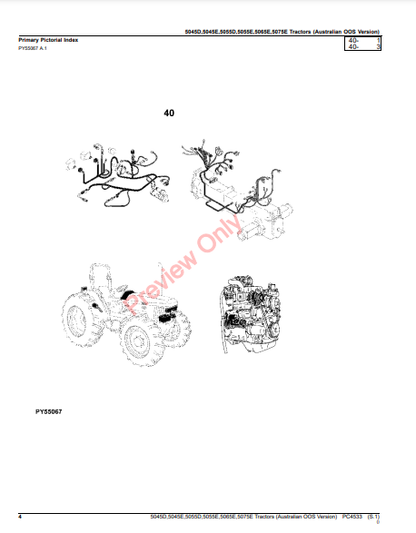 JOHN DEERE 5045D, 5045E, 5055D, 5055E, 5065E, 5075E TRACTORS (AUSTRALIAN OOS VERSION) PC4533 - PARTS CATALOG MANUAL