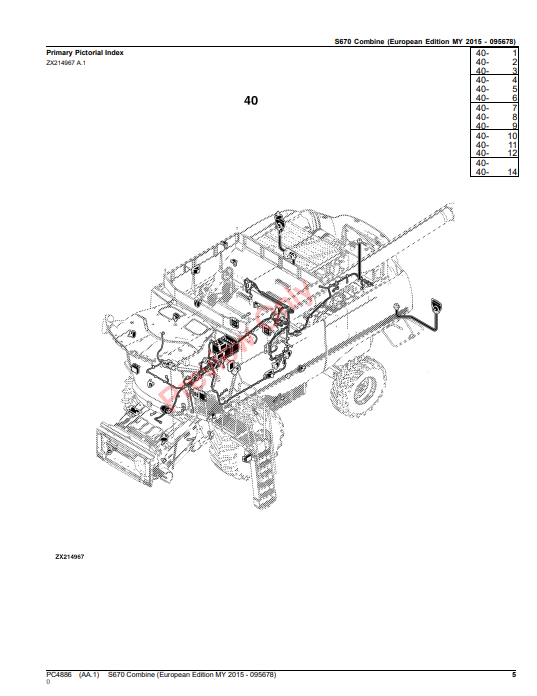 JOHN DEERE S670 COMBINE (EUROPEAN EDITION) PC4886 - PARTS CATALOG MANUAL