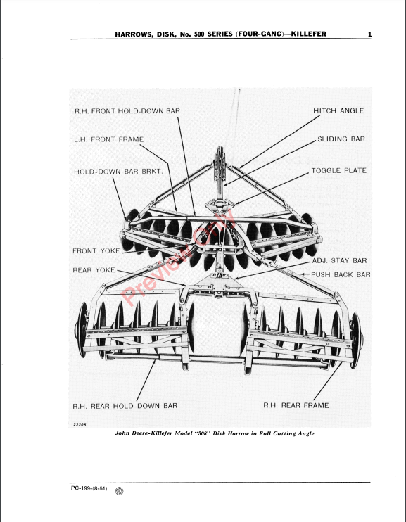 JOHN DEERE DISK HARROWS - KILLEFER 500 SERIES PC199 - PARTS CATALOG MANUAL