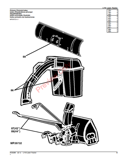 JOHN DEERE L110 LAWN TRACTOR PC9289 - PARTS CATALOG MANUAL