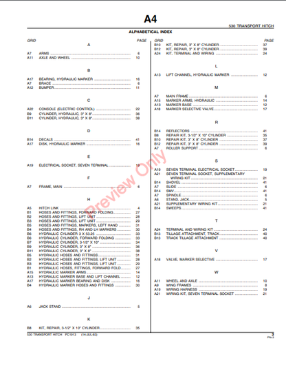 JOHN DEERE 530 TRANSPORT HITCH PC1913 - PARTS CATALOG MANUAL