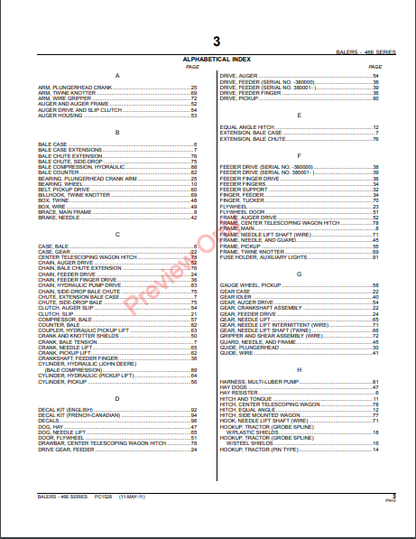 JOHN DEERE 466 SQUARE BALER PC1528 - PARTS CATALOG MANUAL