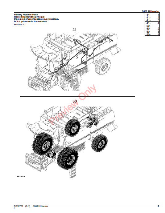 JOHN DEERE S680 HILLMASTER PC10721 - PARTS CATALOG MANUAL