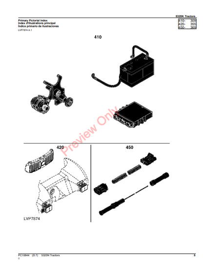 JOHN DEERE 5325N TRACTOR PC10844 - PARTS CATALOG MANUAL