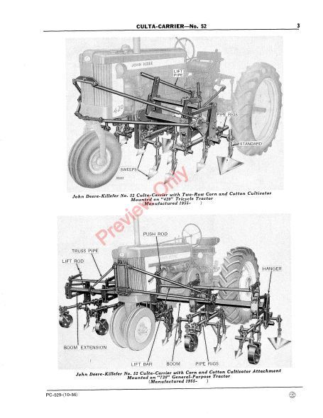 JOHN DEERE CULTA-CARRIER, 52-01, 52-03 KILLEFER MODELS PC529 - PARTS CATALOG MANUAL