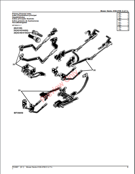 JOHN DEERE 54-INCH, 60-INCH, 72-INCH MOWER DECKS (FOR 41/42/43/44/45/46/4700 COMPACT UTILITY TRACTORS) PC2667 - PARTS CATALOG MANUAL