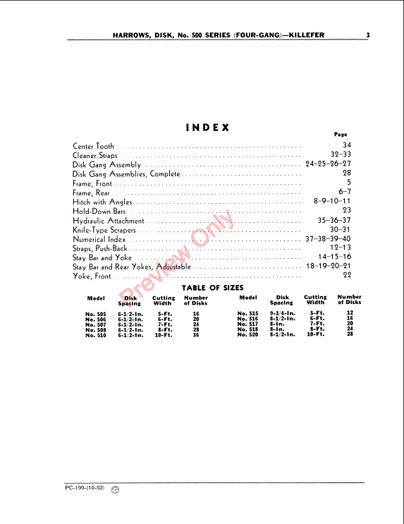 JOHN DEERE DISK HARROWS - KILLEFER 500 SERIES PC199 - PARTS CATALOG MANUAL