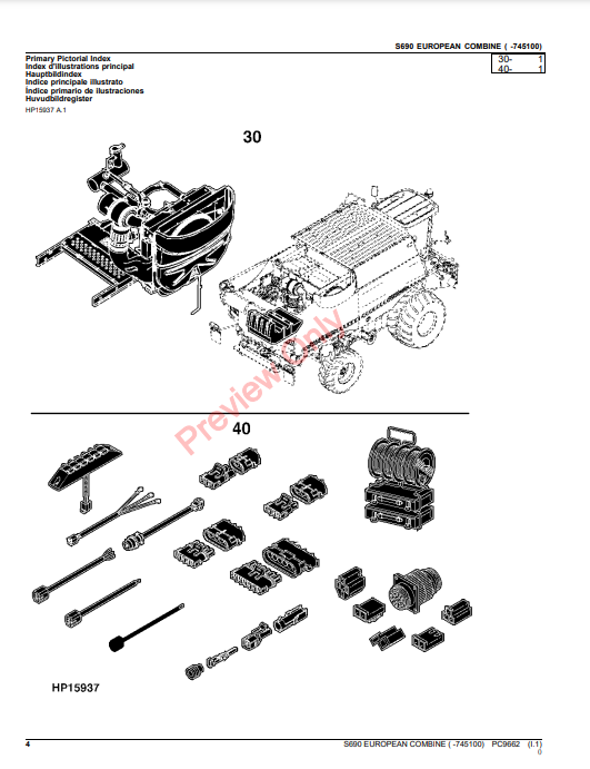 JOHN DEERE S690 COMBINE PC9662 - PARTS CATALOG MANUAL