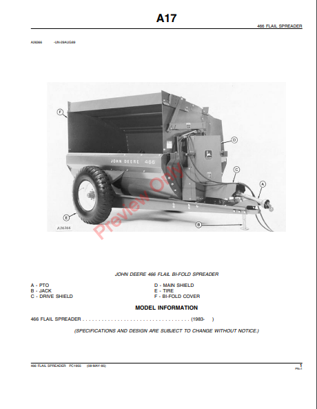 JOHN DEERE 466 FLAIL SPREADER PC1955 - PARTS CATALOG MANUAL