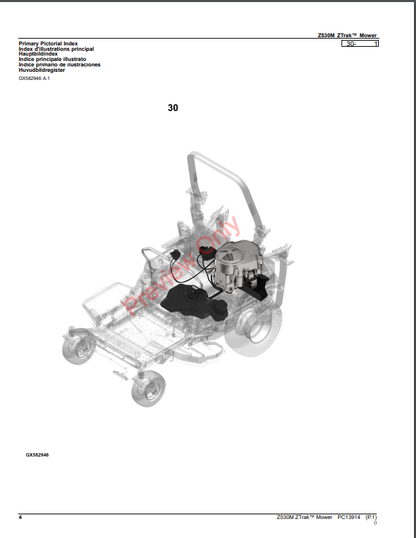 JOHN DEERE Z530M ZTRAK MOWER PC13914 - PARTS CATALOG MANUAL