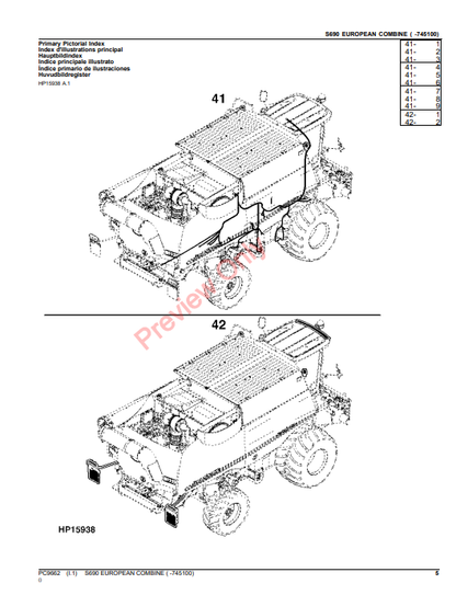 JOHN DEERE S690 COMBINE PC9662 - PARTS CATALOG MANUAL