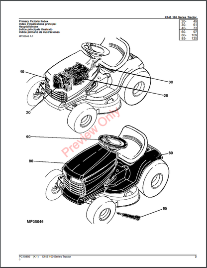 JOHN DEERE X145 TRACTOR PC10450 - PARTS CATALOG MANUAL