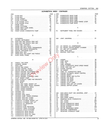 JOHN DEERE 482 COTTON STRIPPER PC1292 - PARTS CATALOG MANUAL