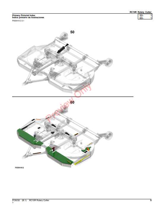 JOHN DEERE RC10R ROTARY CUTTER PC6232 - PARTS CATALOG MANUAL