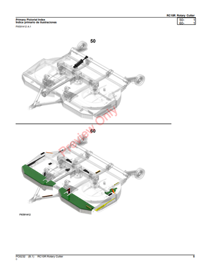 JOHN DEERE RC10R ROTARY CUTTER PC6232 - PARTS CATALOG MANUAL