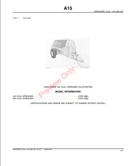 JOHN DEERE 445, 465 FLAIL SPREADERS PC1677 - PARTS CATALOG MANUAL