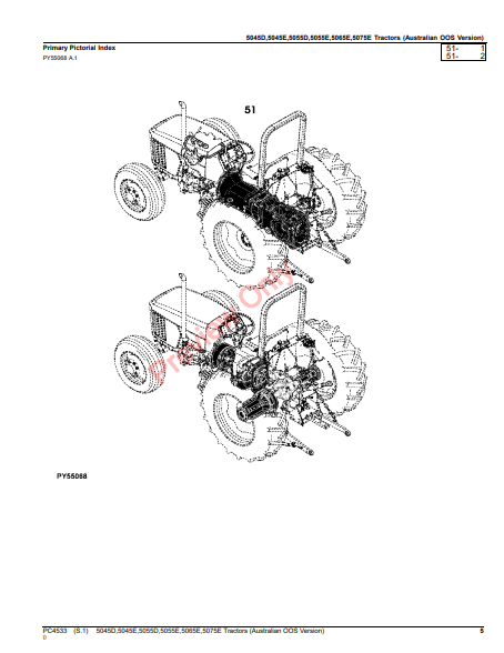 JOHN DEERE 5045D, 5045E, 5055D, 5055E, 5065E, 5075E TRACTORS (AUSTRALIAN OOS VERSION) PC4533 - PARTS CATALOG MANUAL