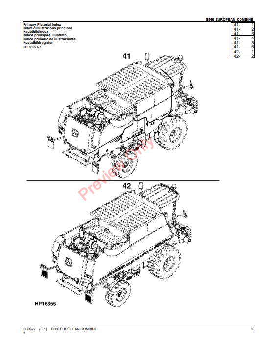 JOHN DEERE S560 COMBINE PC9677 - PARTS CATALOG MANUAL