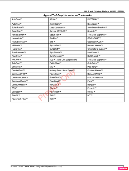 PC2771 - JOHN DEERE 900 RIGID AND FLEX CUTTING PLATFORMS PARTS CATALOGUE MANUAL