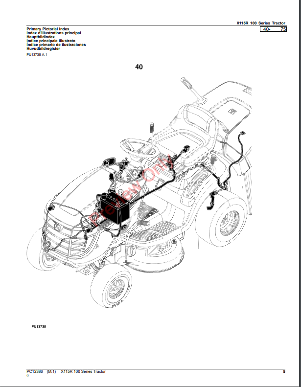 JOHN DEERE X115R 100 SERIES TRACTOR PC12386 - PARTS CATALOG MANUAL