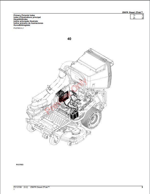 JOHN DEERE Z997R DIESEL ZTRAK PC12156 - PARTS CATALOG MANUAL