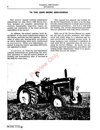 JOHN DEERE 1010RS TRACTOR SERVICE MANUAL SM2033 - PDF FILE