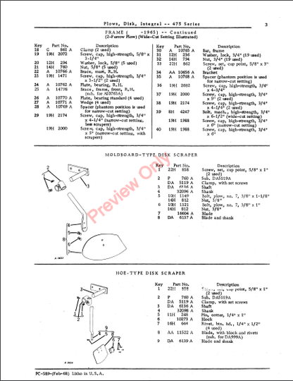 JOHN DEERE DISK INTEGRAL PLOWS-475 SERIES PC589 - PARTS CATALOG MANUAL