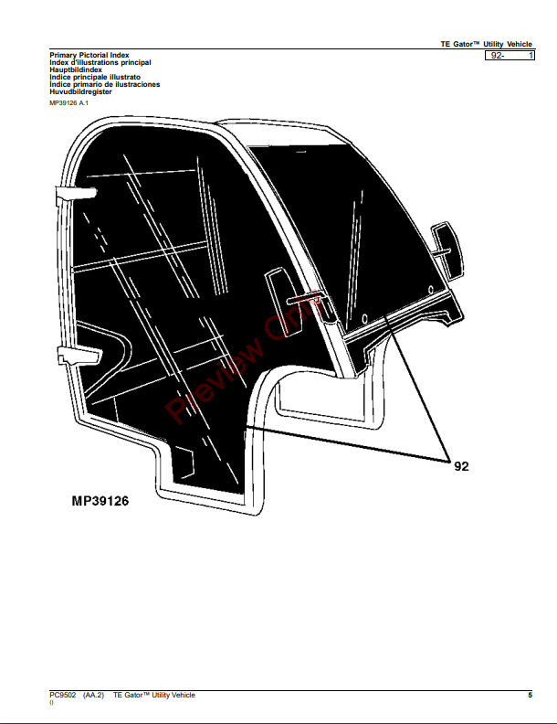 JOHN DEERE TE GATOR UTILITY VEHICLE PC9502 - PARTS CATALOG MANUAL