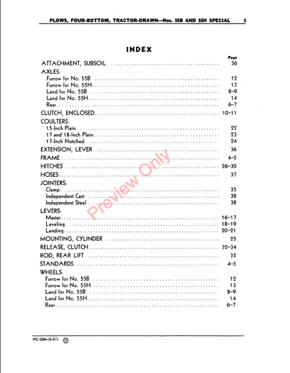 JOHN DEERE NOS. 55B, 55H SPECIAL TRACTOR-DRAWN FOUR-BOTTOM PLOWS PC206 - PARTS CATALOG MANUAL