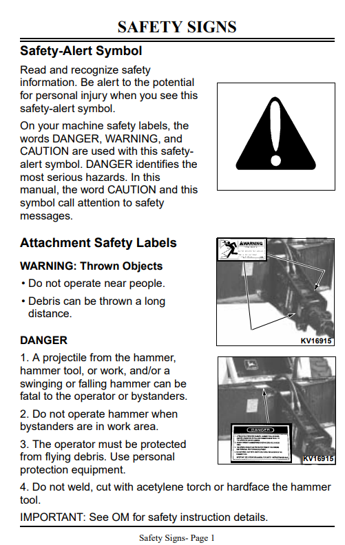 JOHN DEERE PR72, PR96 Construction Attachments OPERATOR MANUAL - OMKV18675