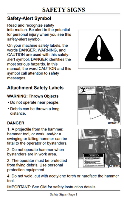 JOHN DEERE PR72, PR96 Construction Attachments OPERATOR MANUAL - OMKV18675